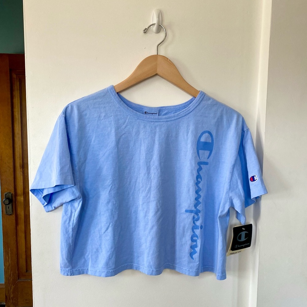 Champion | Logo Script Cropped Tee, Periwinkle